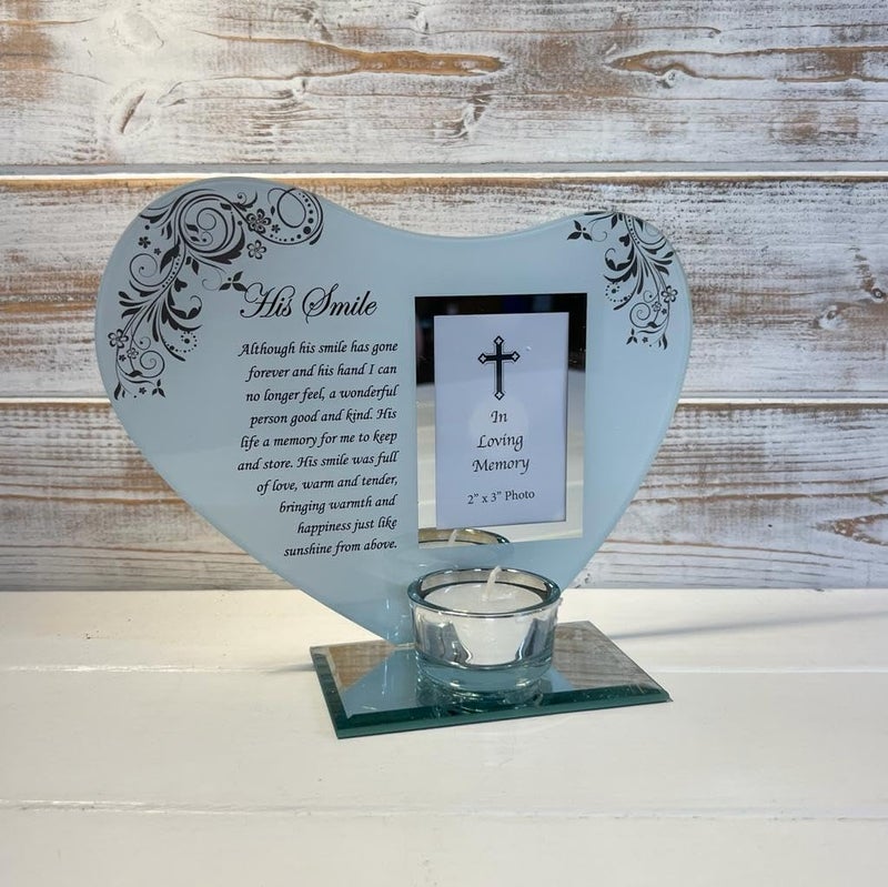 Thorness His Smile - Inspirational Poem, Candle and Photo Holder Glass Memorial Plaque - Image 3